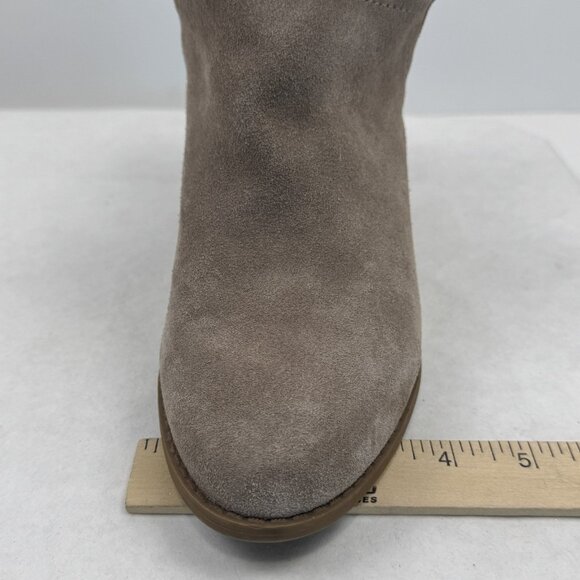 Fergie Carmin Womens Size 11M Tan Suede Leather Ankle Boots Zip Back Heel Shoes - Picture 13 of 15